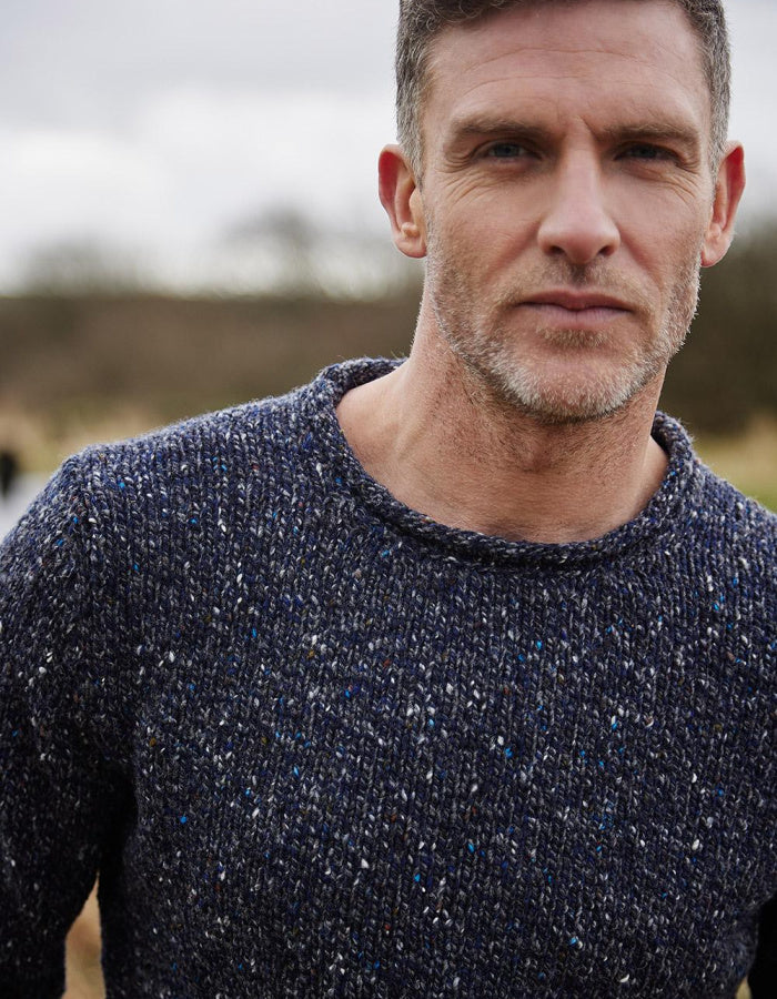 Fisherman out of Ireland Donegal Tweed Rollneck in Navy Slate