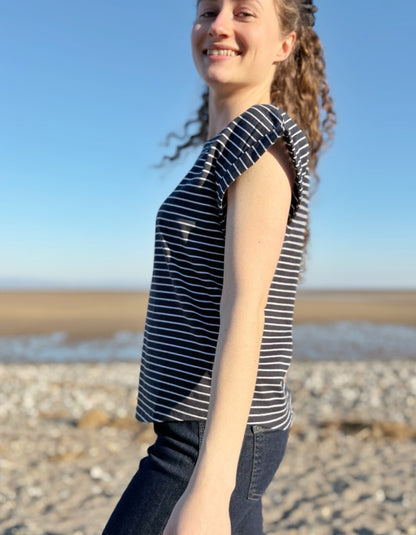 navy and white Breton striped short sleeve cotton t-shirt