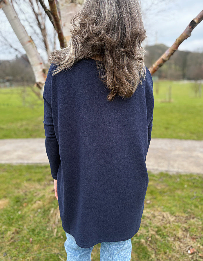 navy v neck fleecy oversized wide fit jumper