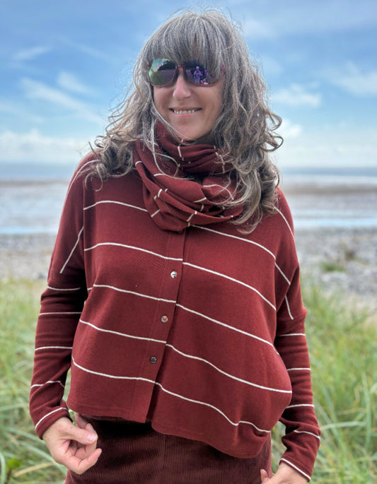 Neirami Cosy Snood in Copper with Cream Pinstripe