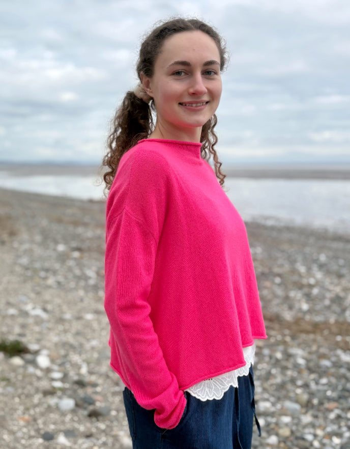 Ochre Cropped Cashmere & Wool Sweater in Neon