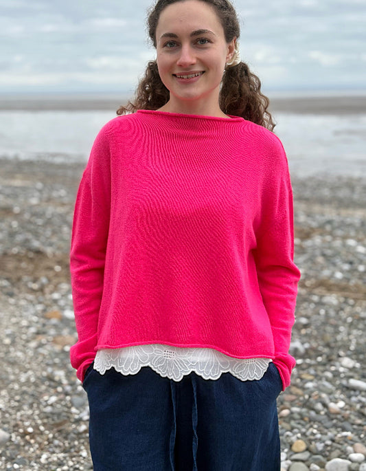 Ochre Cropped Cashmere & Wool Sweater in Neon