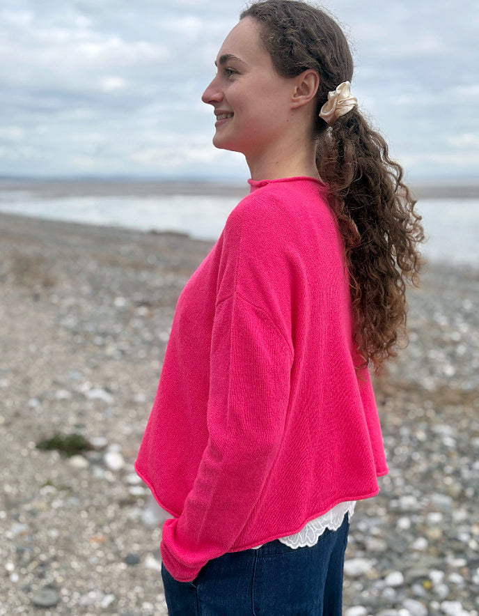 Ochre Cropped Cashmere & Wool Sweater in Neon