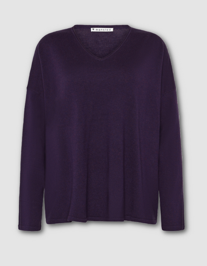 Purple sweater on a light gray background