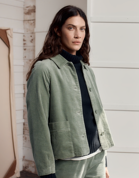 sage green boxy fit cotton cord jacket
