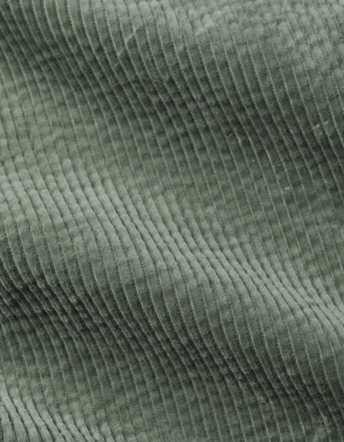 Close-up of green corduroy fabric texture