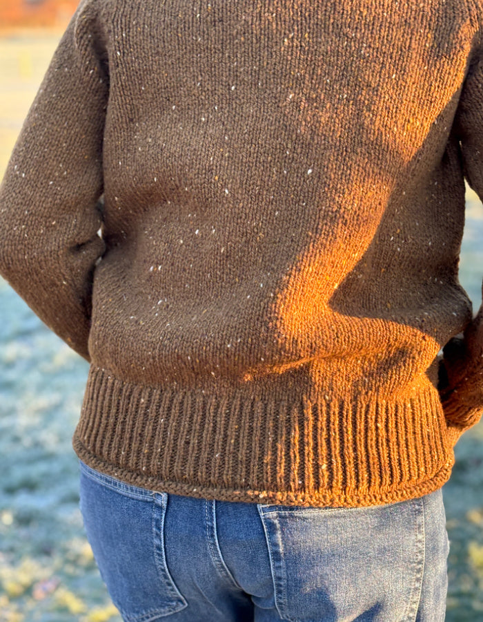 Fisherman out of Ireland Donegal Tweed Saddle Shoulder Sweater in Ochre