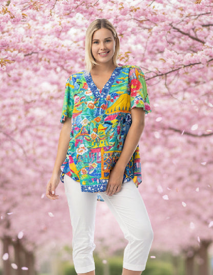 Orientique Okyama V Top with Flared Sleeve