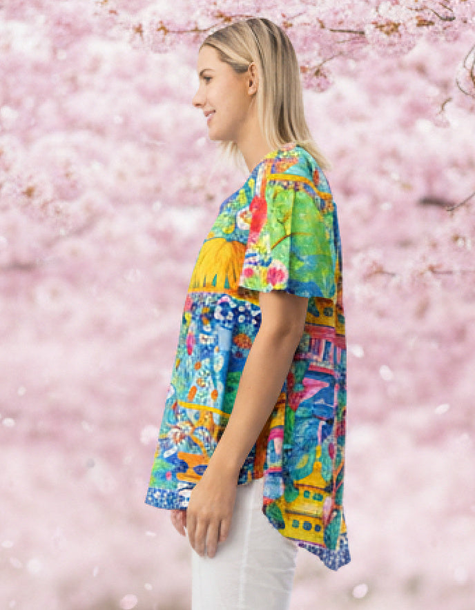 Orientique Okyama V Top with Flared Sleeve