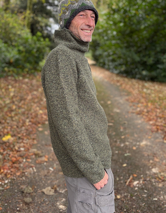 Fisherman out of Ireland Semi Felted Mock Neck Jumper in Olive