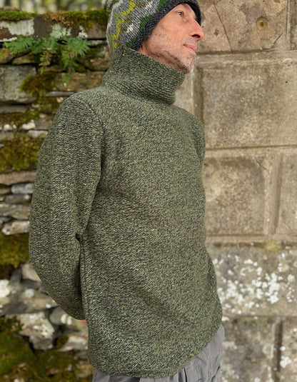 Fisherman out of Ireland Semi Felted Mock Neck Jumper in Olive