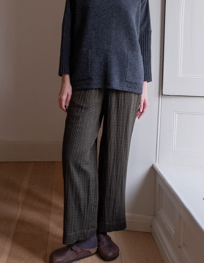 olive check cause cotton wide leg trousers