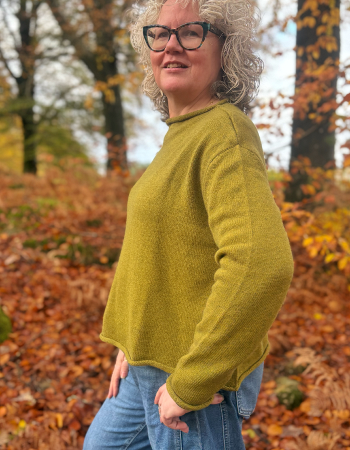 Ochre Pea Jumper in Moss Marl Cashmere & Lambswool