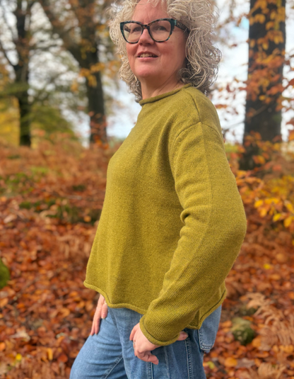 Ochre Pea Jumper in Moss Marl Cashmere & Lambswool
