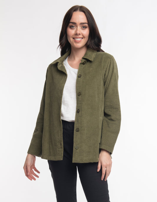 Orientique Jumbo Cord Shirt Jacket in Olive