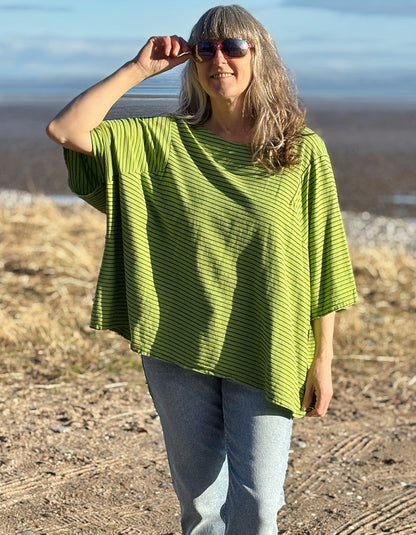 oversized cotton t shirt in lime with black stripes 