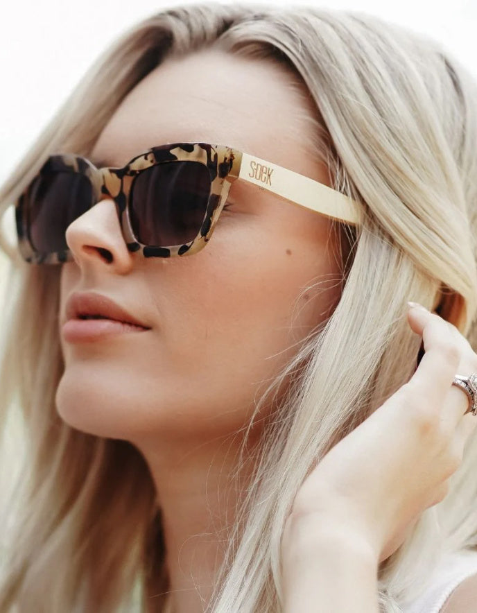 SOEK Zahra Opal Tort Sunglasses with Brown Gradient Lens and White Maple Arms
