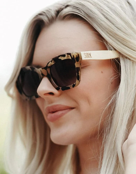 SOEK Zahra Opal Tort Sunglasses with Brown Gradient Lens and White Maple Arms