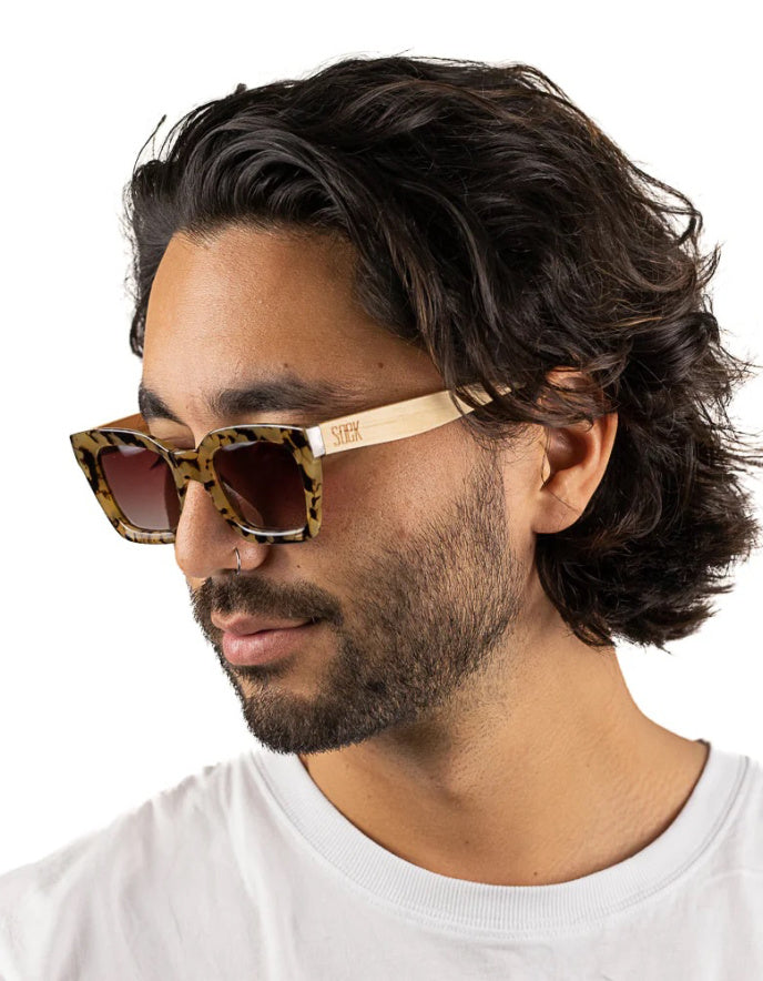 SOEK Zahra Opal Tort Sunglasses with Brown Gradient Lens and White Maple Arms