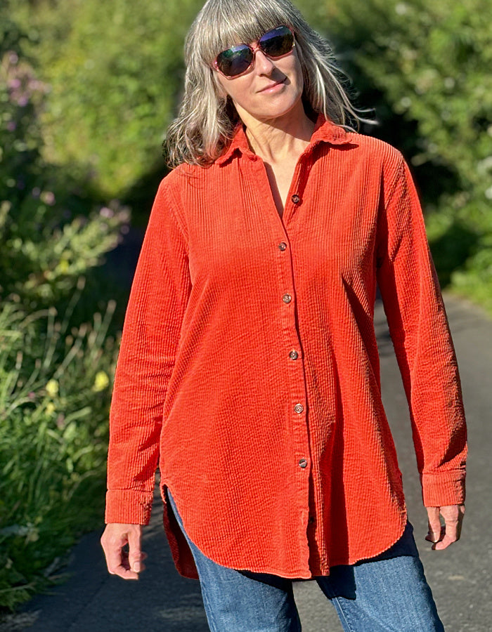 orange cotton jumbo cord shirt