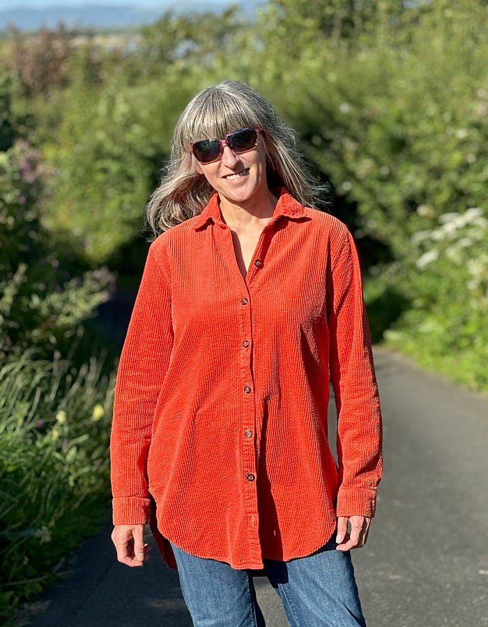 orange cotton jumbo cord shirt