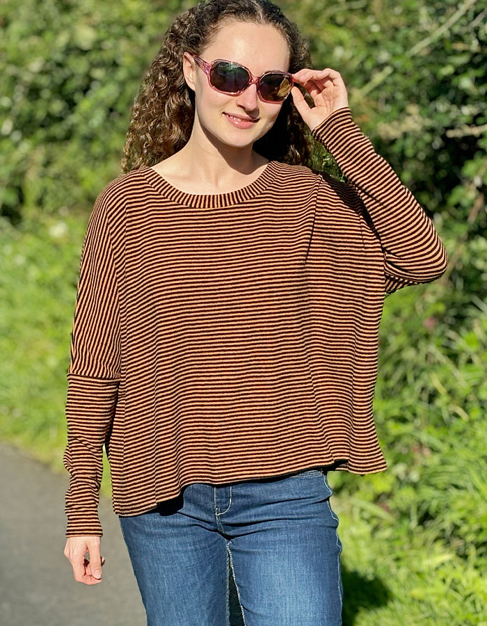 orange and black striped boxy knit