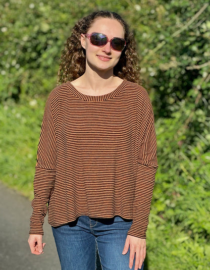 orange and black striped boxy knit