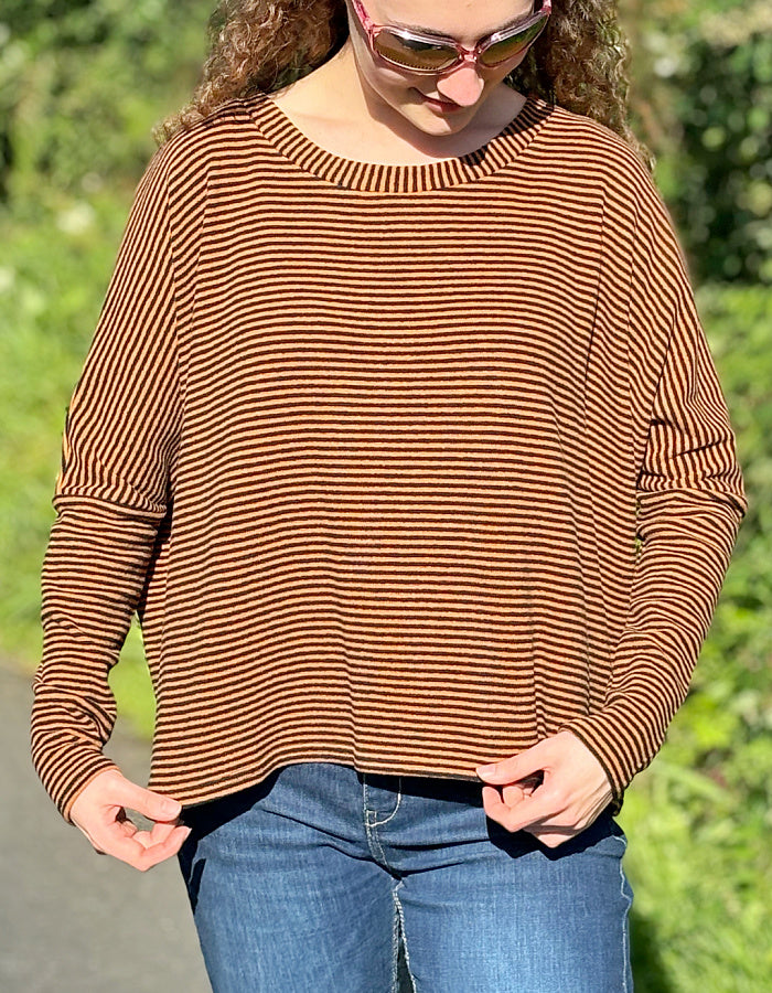 orange and black striped boxy knit