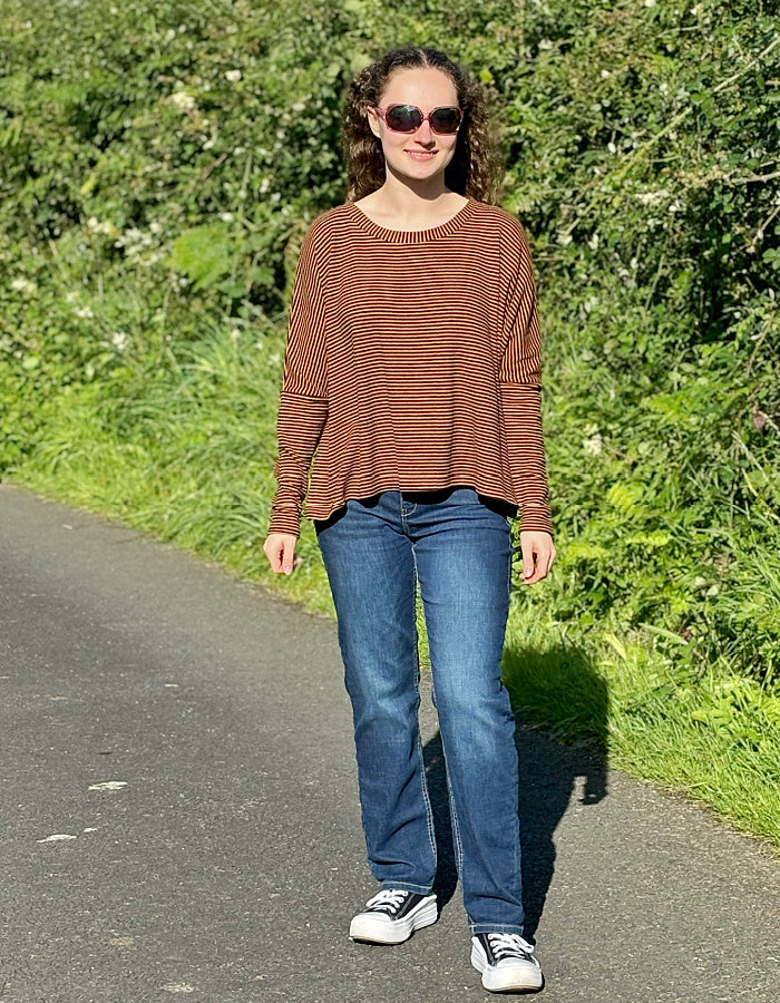 orange and black striped boxy knit