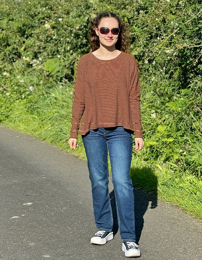 orange and black striped boxy knit