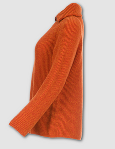 orange melange ribbed lambswool swing sweater with half zip