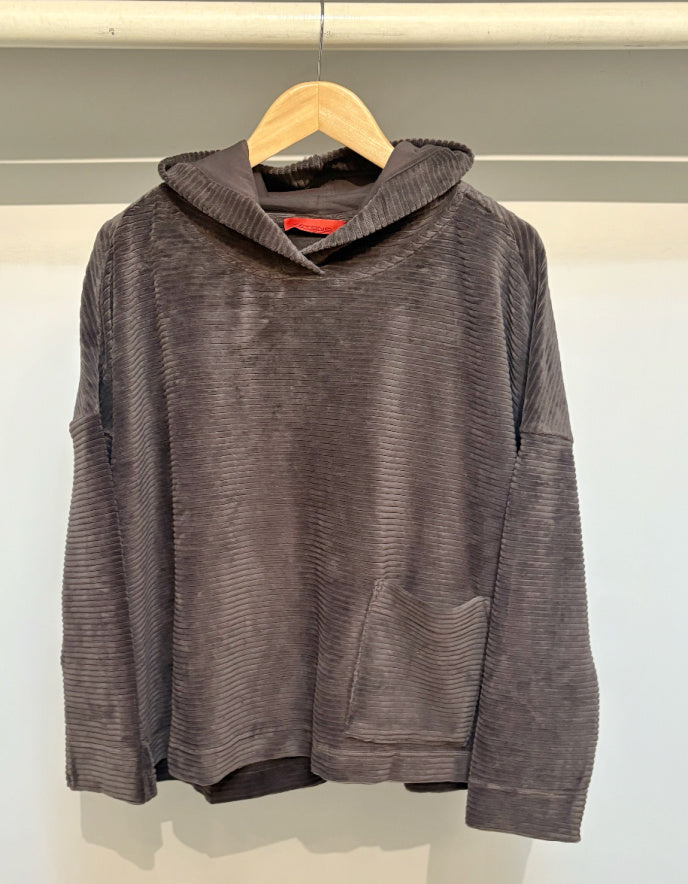 Vetono Boxy Hooded Top in Olive Jumbo Cord