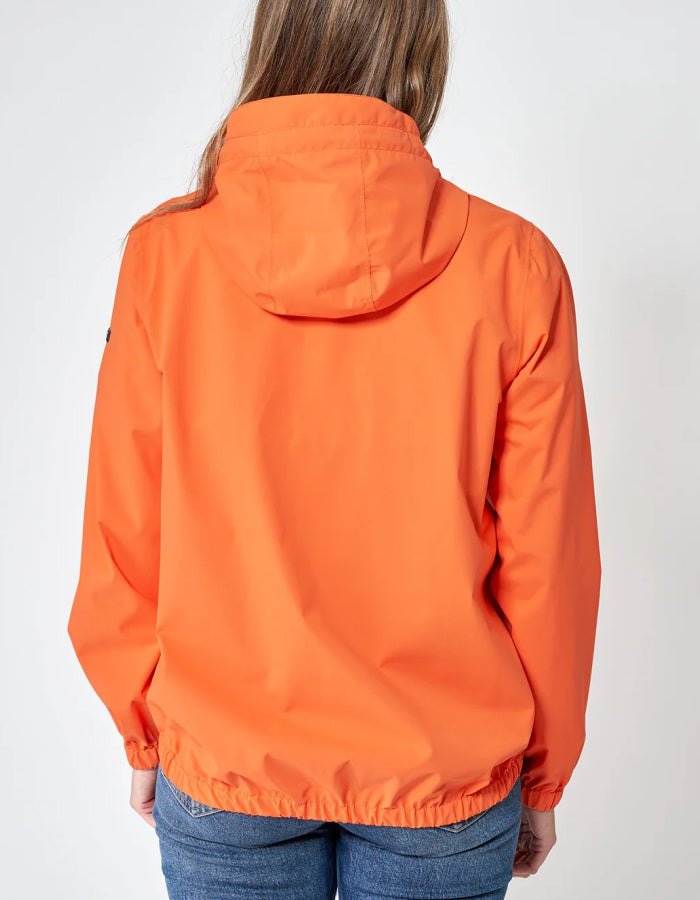 orange short packable rain jacket with hood
