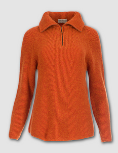 orange melange ribbed lambswool swing sweater with half zip