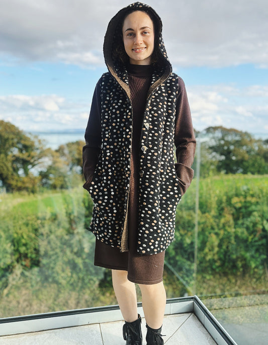 Cut Loose Hooded Waistcoat in Pebble Boiled Wool