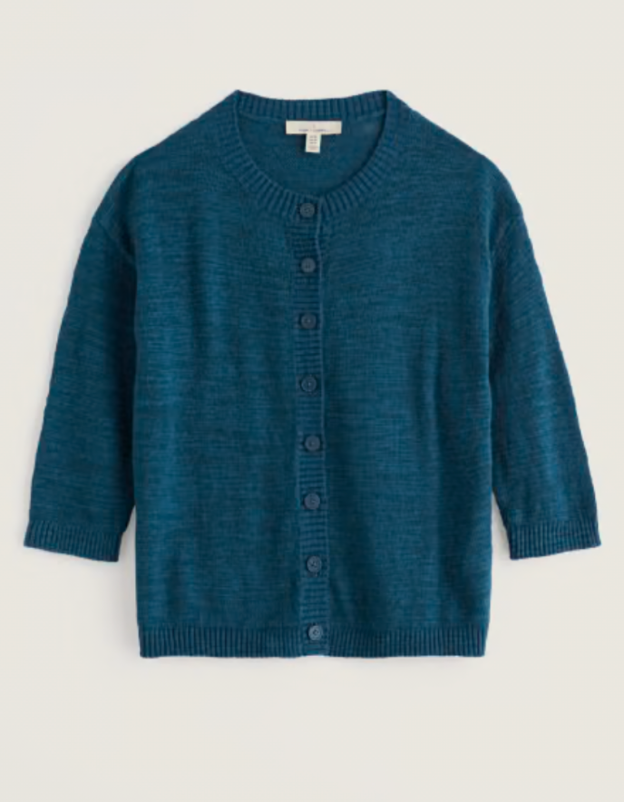 cotton linen blend summer cardigan in teal