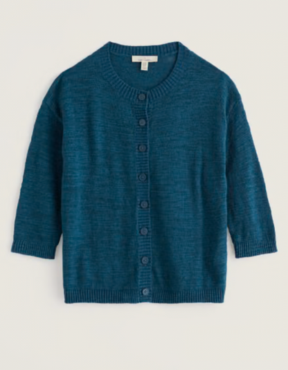 cotton linen blend summer cardigan in teal