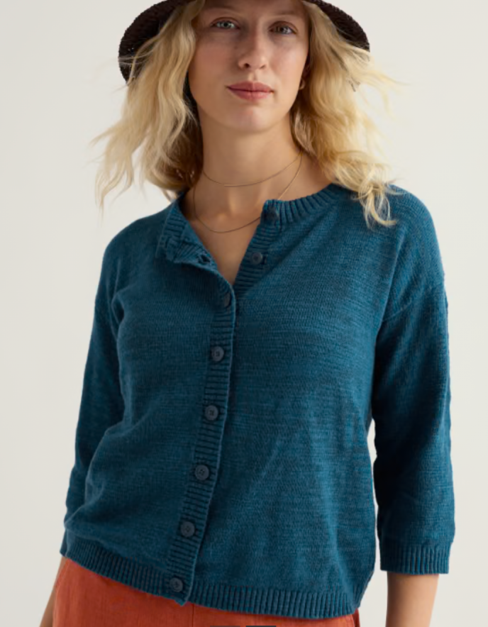 cotton linen blend summer cardigan in teal