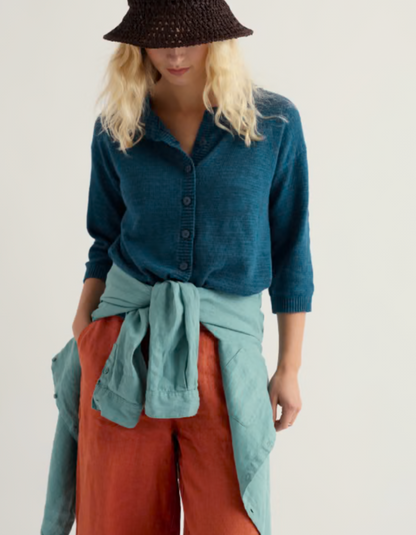 cotton linen blend summer cardigan in teal