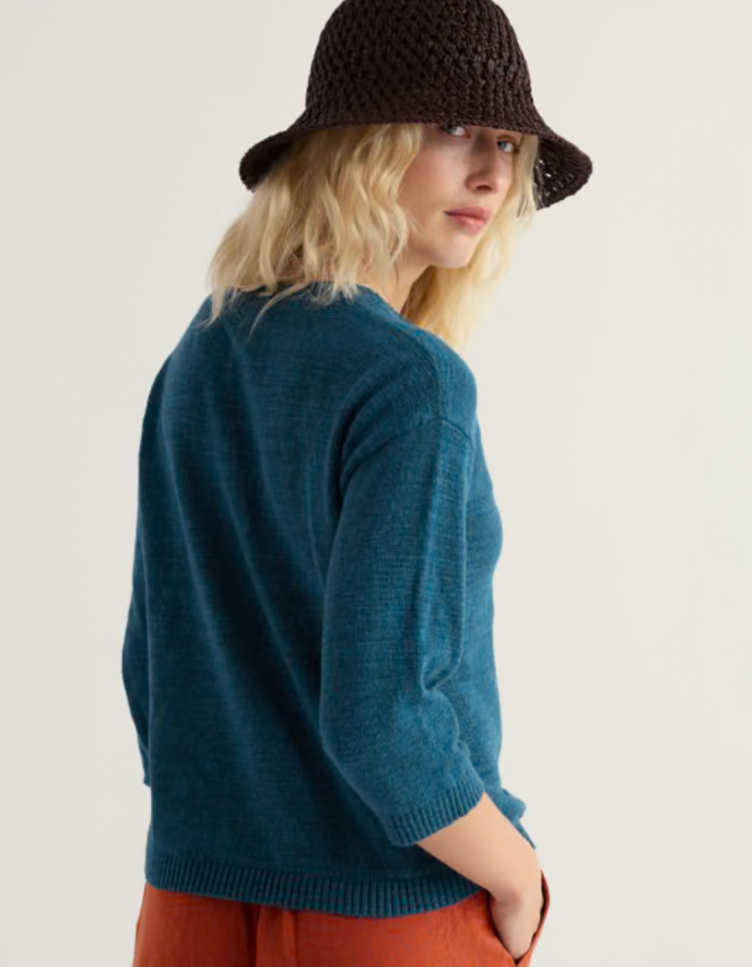 cotton linen blend summer cardigan in teal