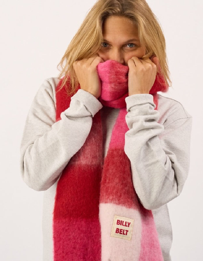 Billy Belt Oversized Fluff Scarf in Pink and Red Plaid