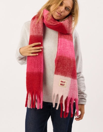 Billy Belt Oversized Fluff Scarf in Pink and Red Plaid