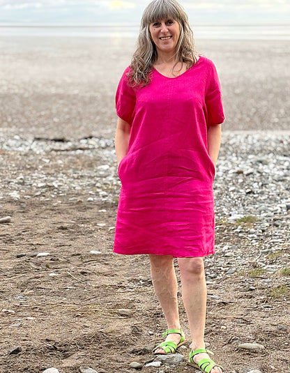 See Saw Pink Linen Shift Dress