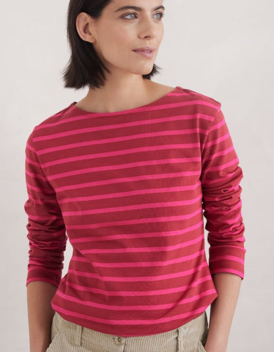 Seasalt Sailor T-Shirt in Breton Dahlia Coulis