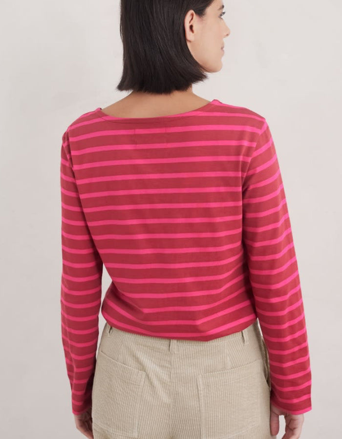 Seasalt Sailor T-Shirt in Breton Dahlia Coulis