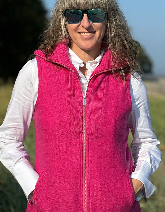 boiled wool pink zip up gilet