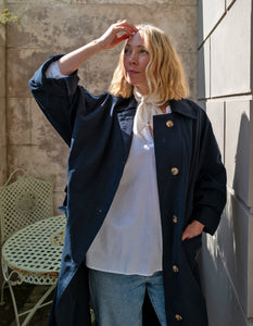 oversized trench style coat made from cotton in navy