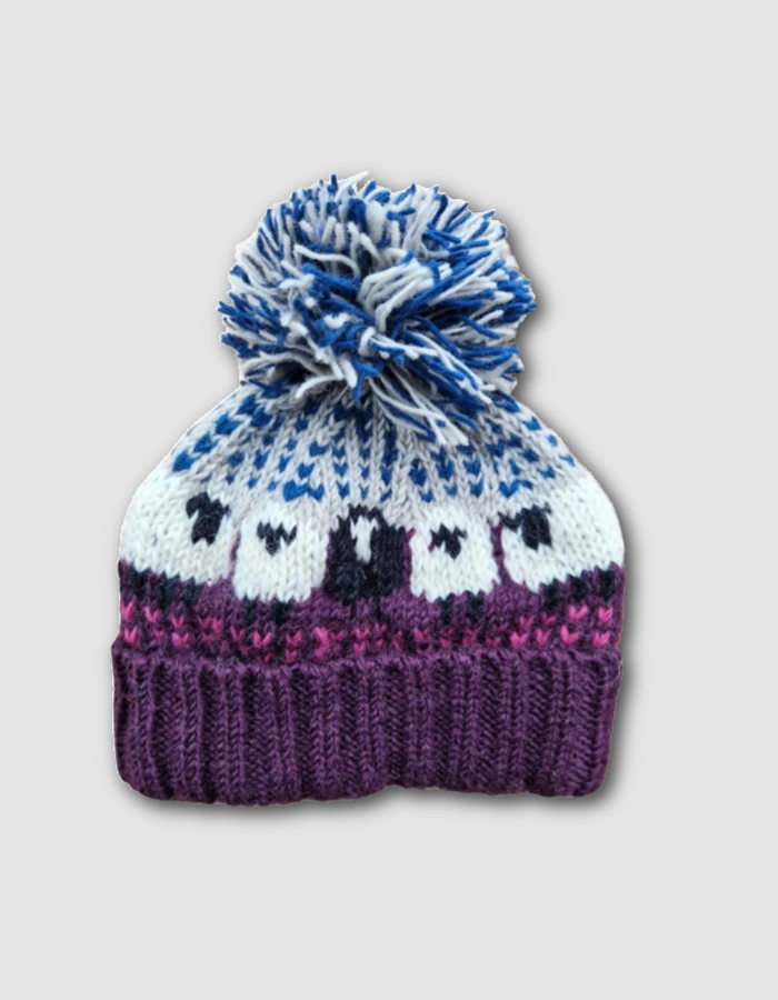 From the Source Sheep Bobble Hat in Plum