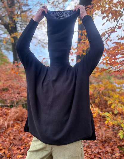 Ochre Carole Oversized Polo in Black Cashmere & Lambswool