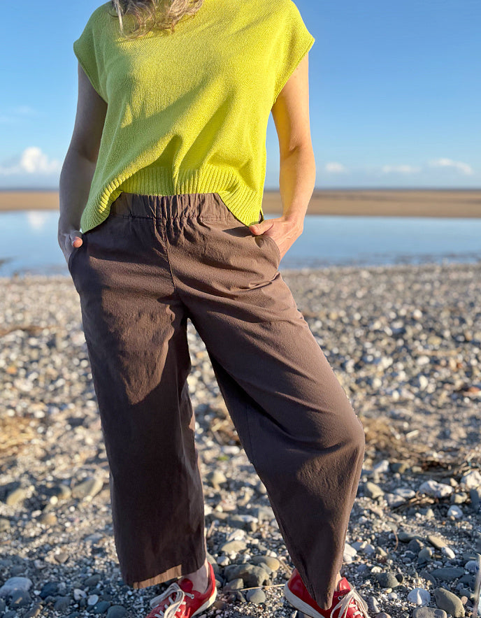 wide leg brown cotton poplin trousers